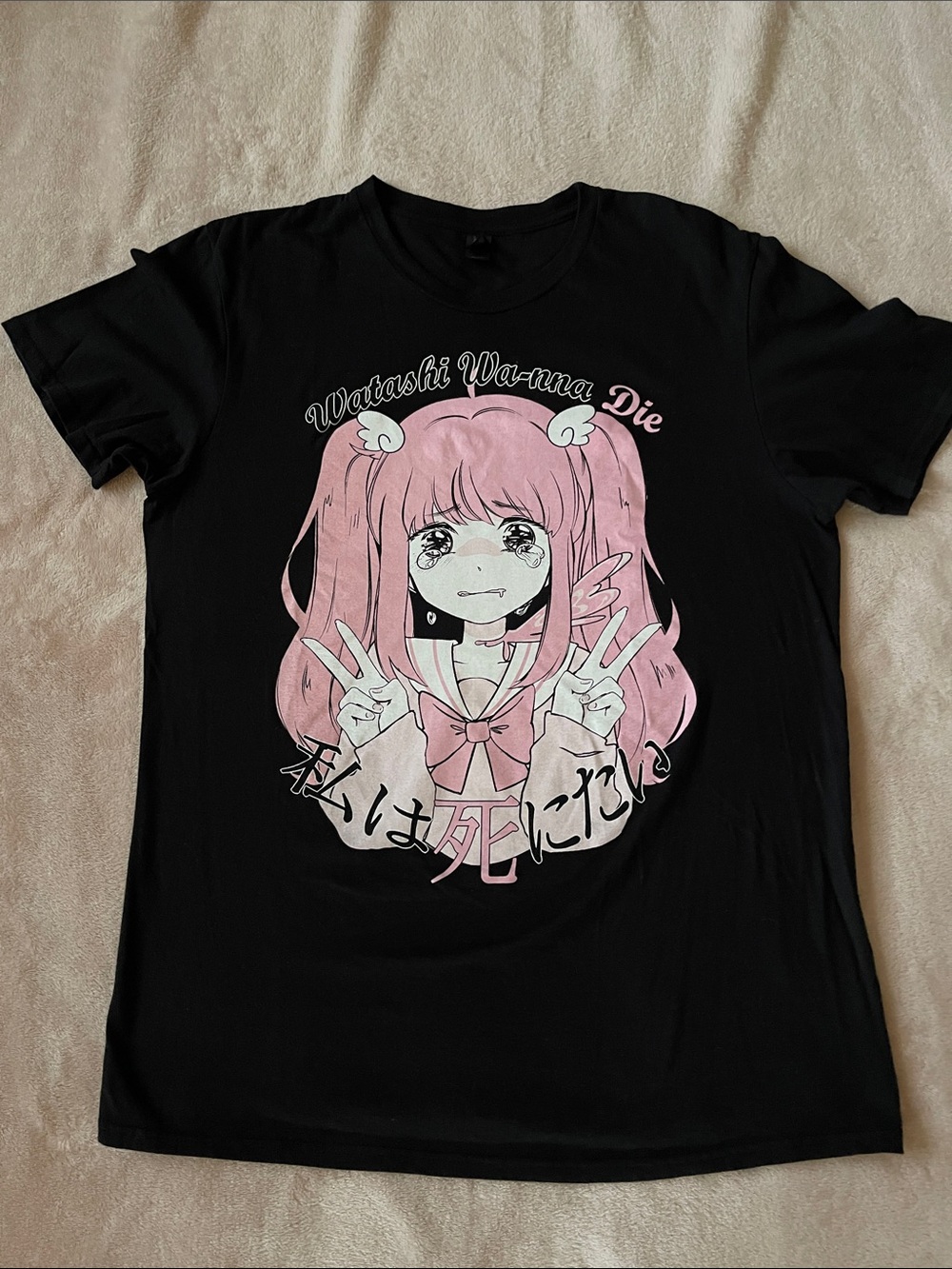Anvil Black Graphic Tee with Anime Character
